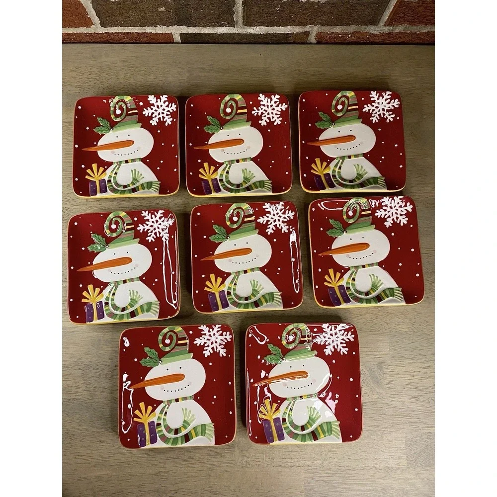 Pier 1 Imports Hand-Painted Jolly Holiday Snowman Christmas Snack 6